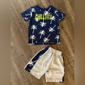 Kids Palm Tree Print Matching Set - Navy and Gray